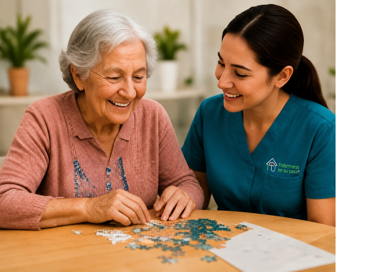 Auxiliar de enfermería acompañando a una persona con Alzheimer, demencia o Parkinson
