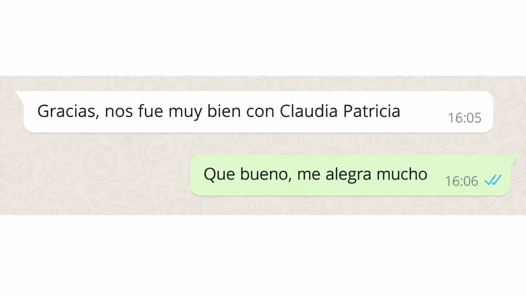 Mensaje de agradecimiento recibido por WhatsApp