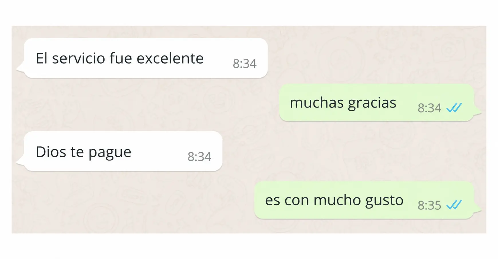 Mensaje de agradecimiento recibido por WhatsApp